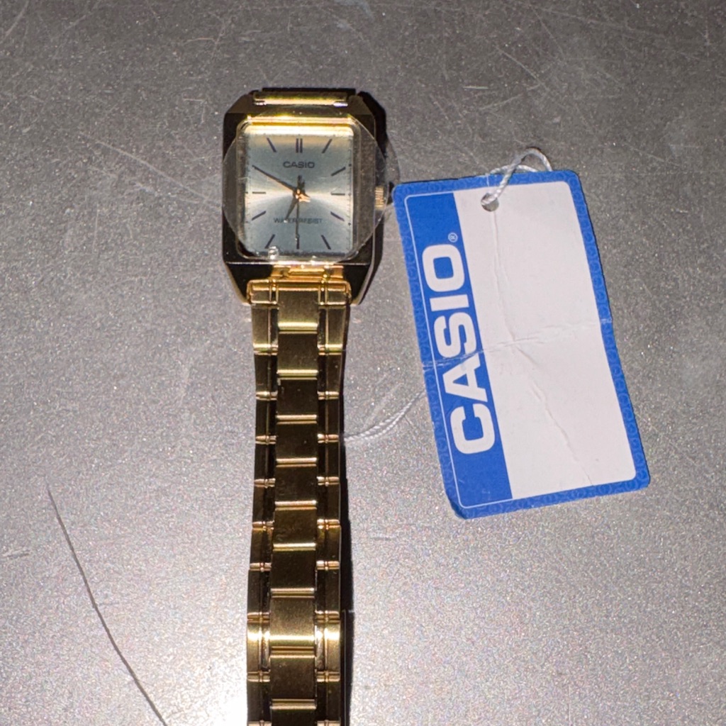 Casio Gold Tone Square Analog Womens Watch With Silver Dial